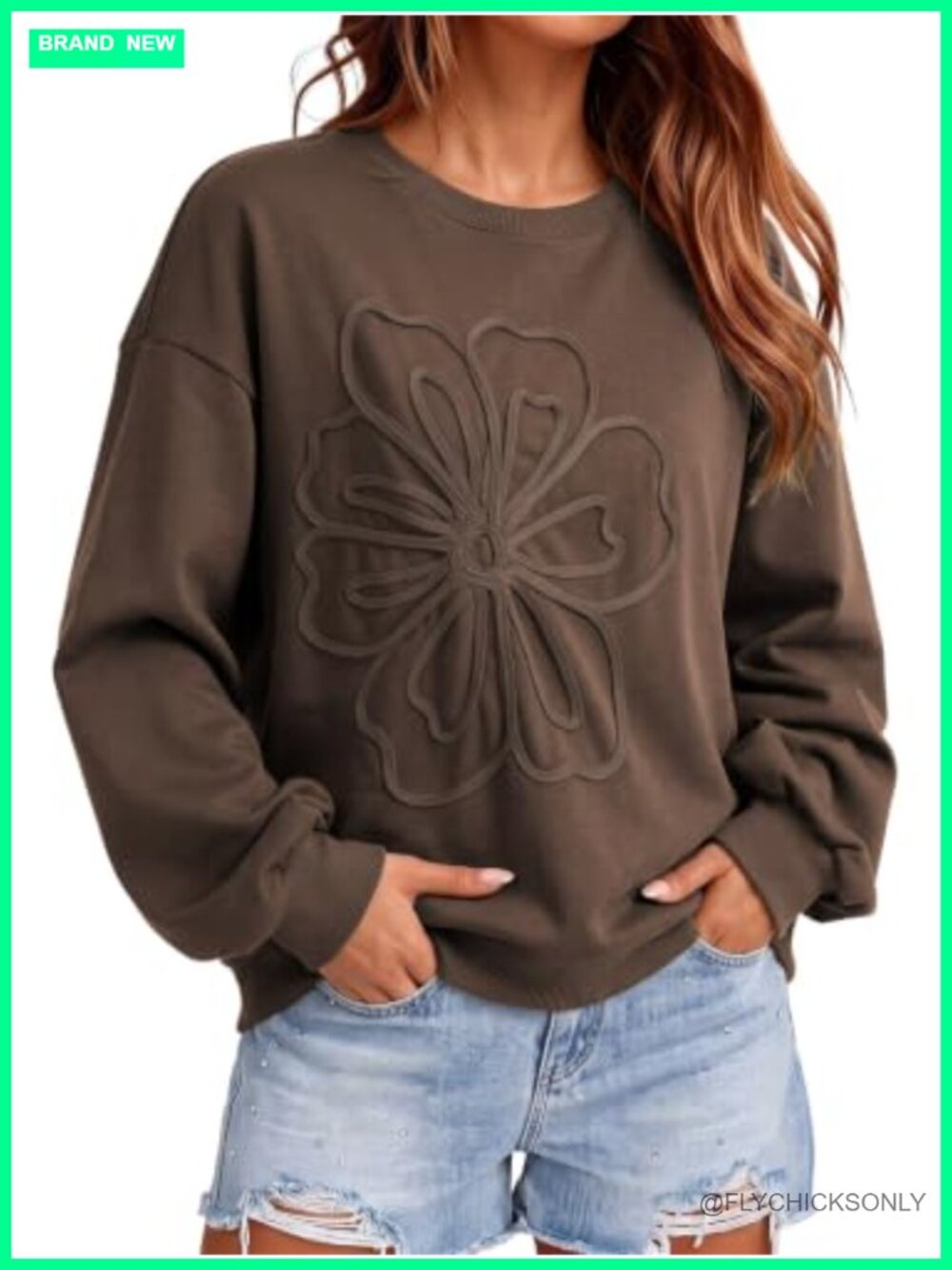 Oversized Lightweight Cotton Blend Floral Embroidered Sweatshirt